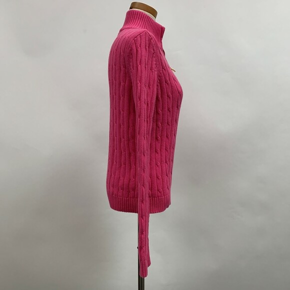 Chaps Women's Sweater Large Pink Cable 1/4 Zip Long Sleeve - Picture 7 of 12